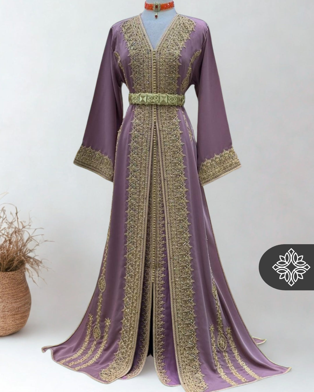 Royal Moroccan Two-Piece Kaftan Lavender Gold Embroidery – The