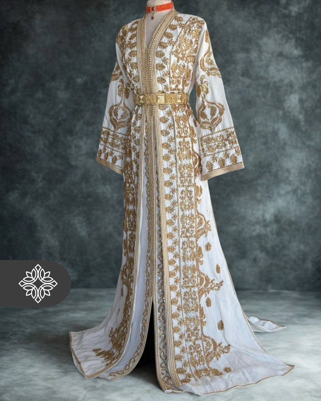 Luxury White Moroccan Bridal Takchita | Royal Two-Piece Kaftan