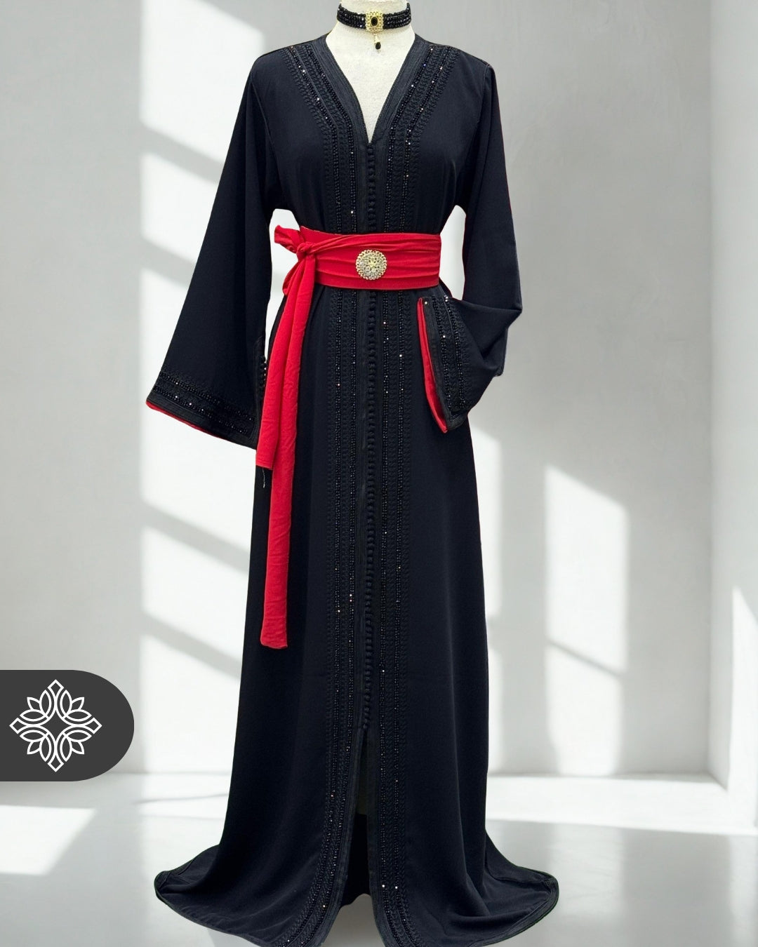 Moroccan Royal Black & Red Kaftan S