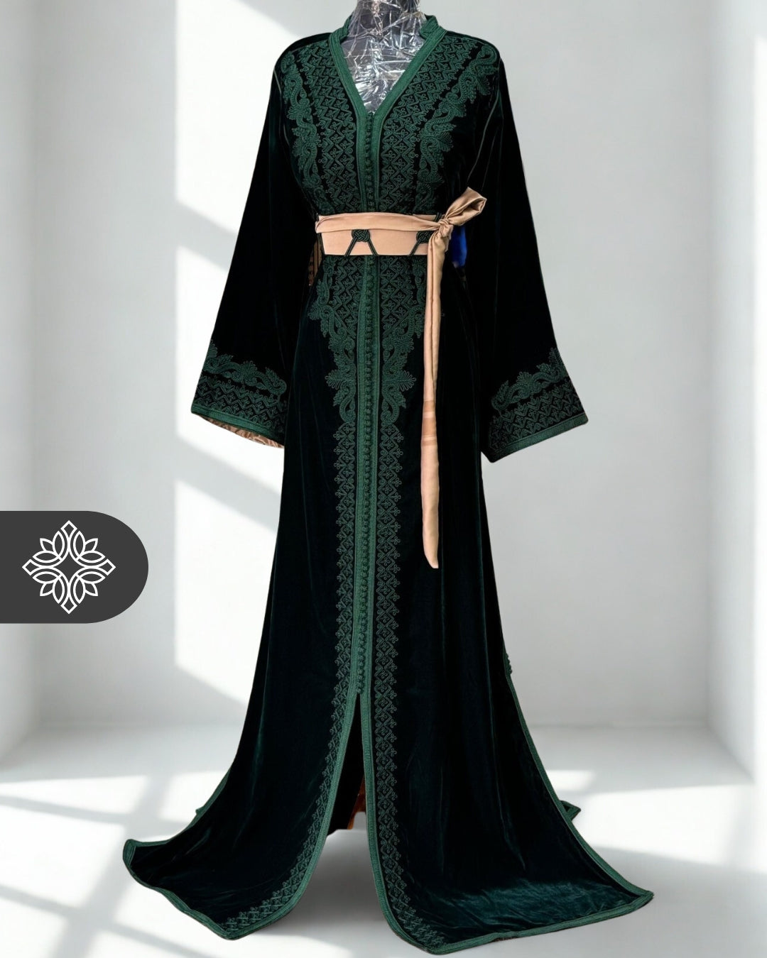 velvet green caftan dress Designer Caftan Wedding Dress in Dark Green Velvet – Maxim Creation