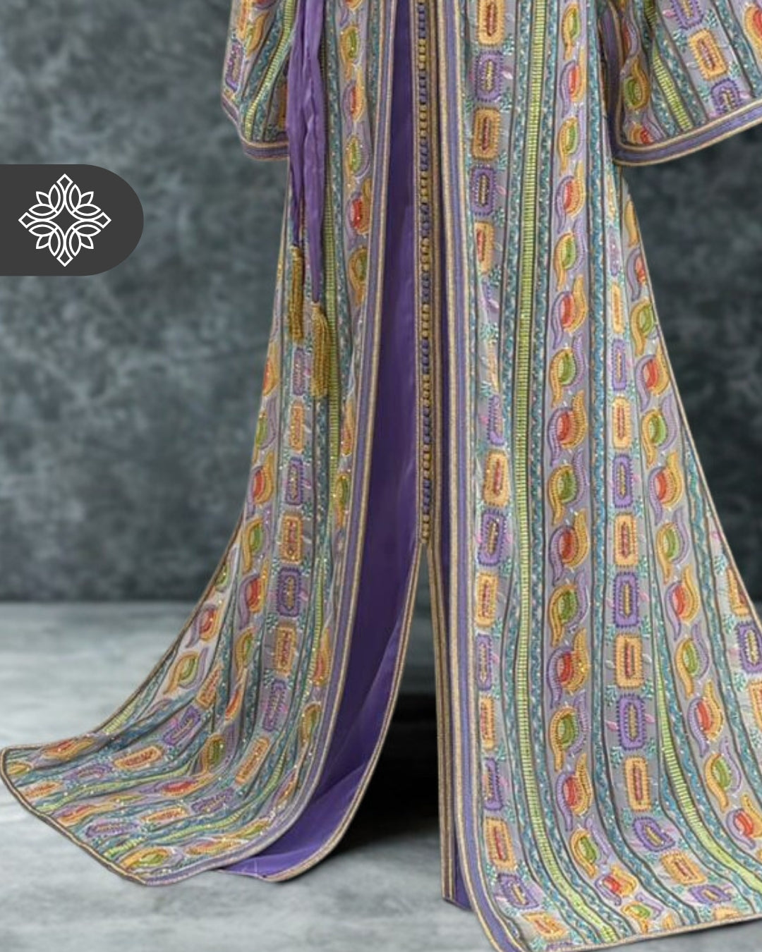 Amethyst Mosaic Moroccan Takshita  Multicolor Silk Embroidery Two-Piece Caftan Dress