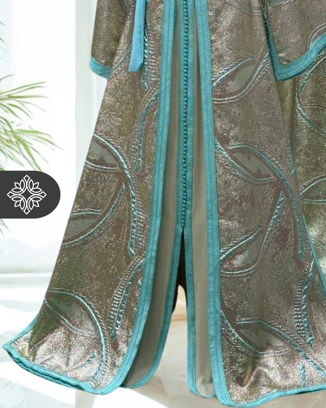 Aqua Silver Moroccan Two-Piece Kaftan | Metallic Embroidered Elegance