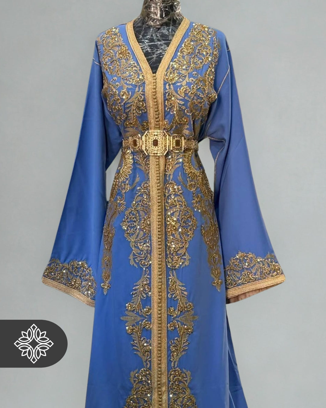 Lavender Moroccan Kaftan | Luxury One-Piece Caftan | Golden Hand Embroidery