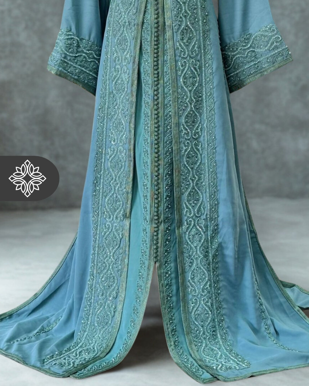 Chocolate Brown Moroccan Takchita | Luxury Couture Two-Piece Kaftan | Tonal Embroidery & Stone Detailing