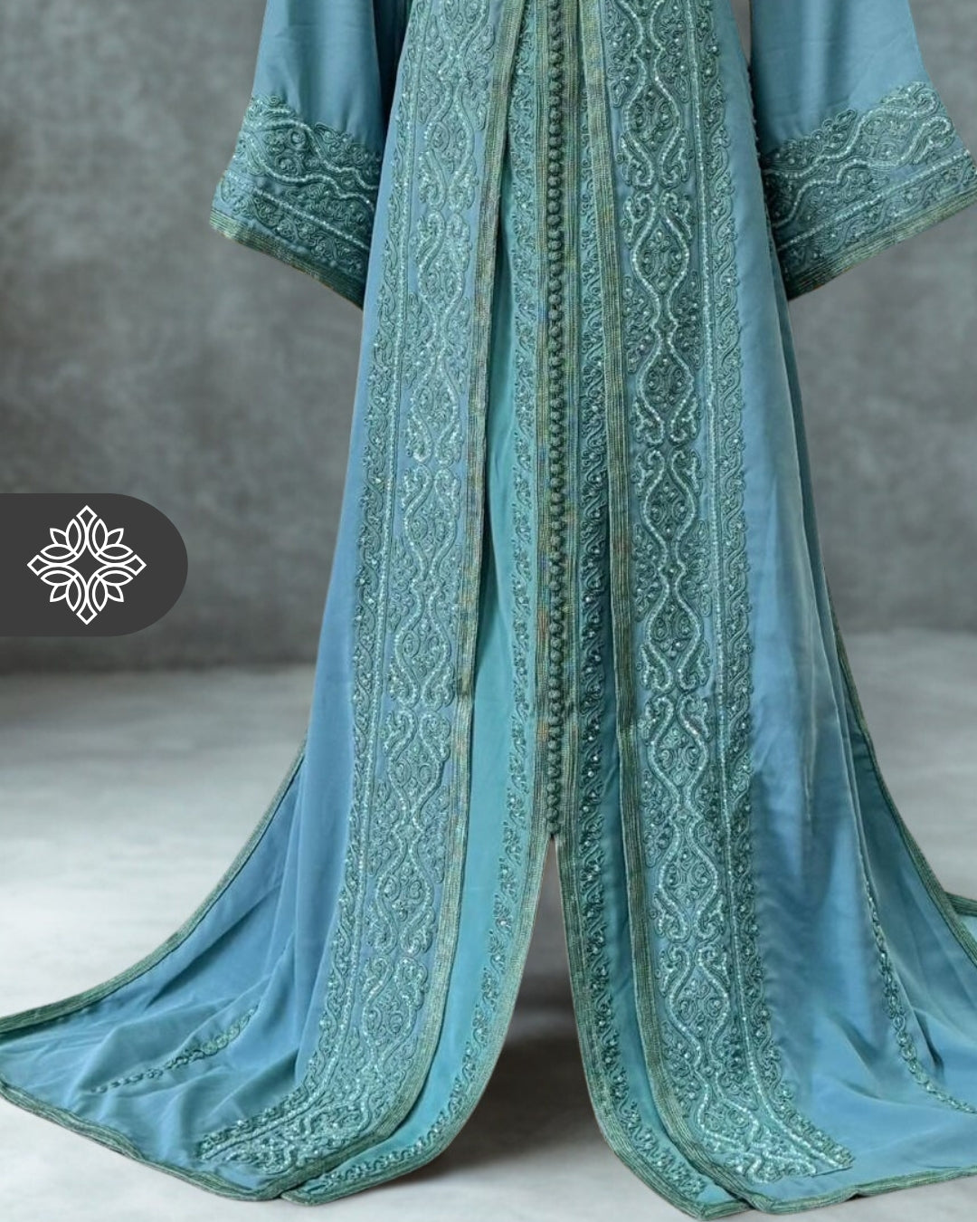 Chocolate Brown Moroccan Takchita | Luxury Couture Two-Piece Kaftan | Tonal Embroidery & Stone Detailing