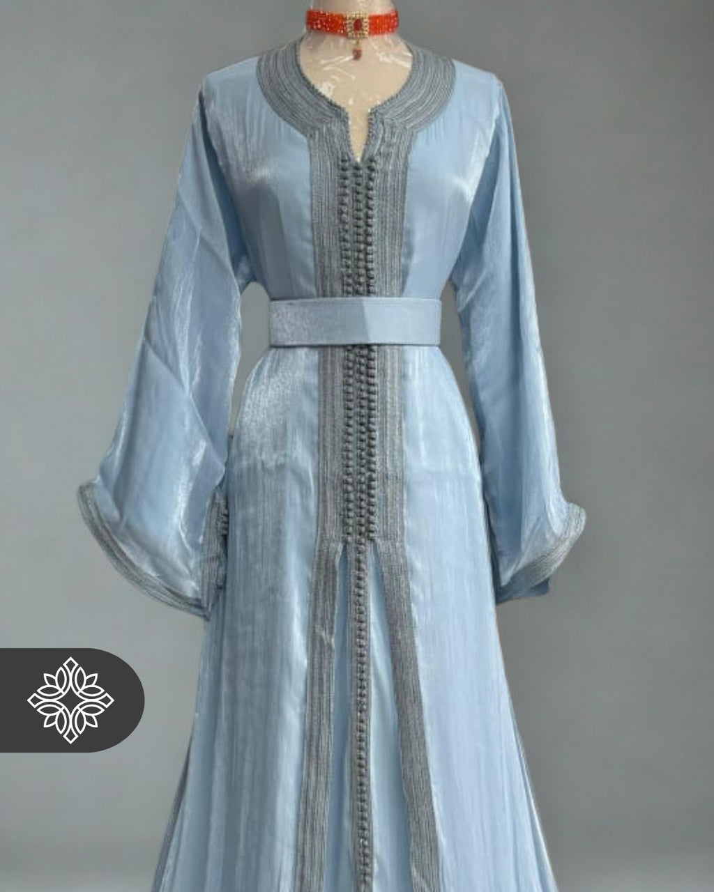 Deep Teal Moroccan Takchita | Royal Organza Two-Piece Kaftan