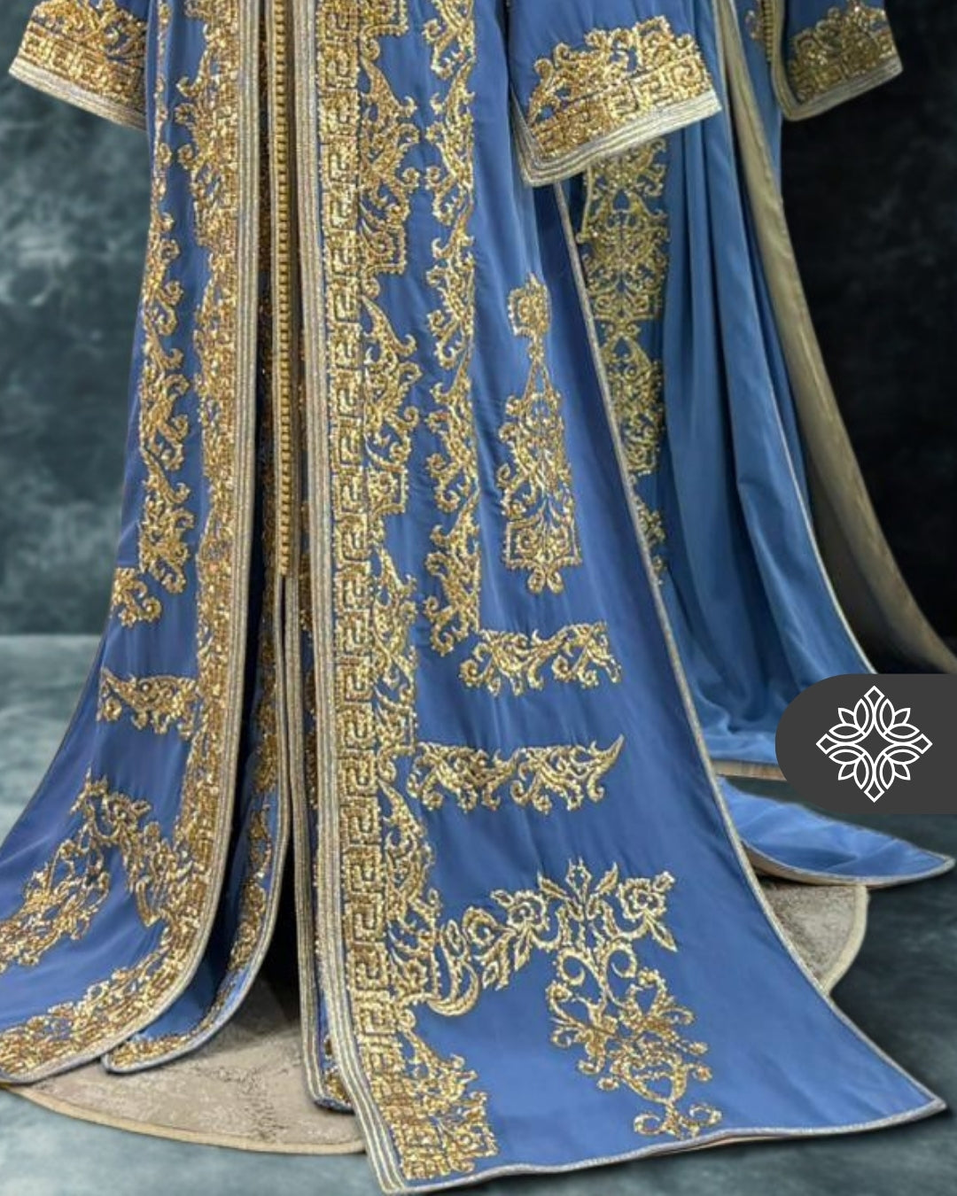 Baby Blue Two-Piece Takchita | Luxury Gold Hand-Embroidery | Moroccan Kaftan