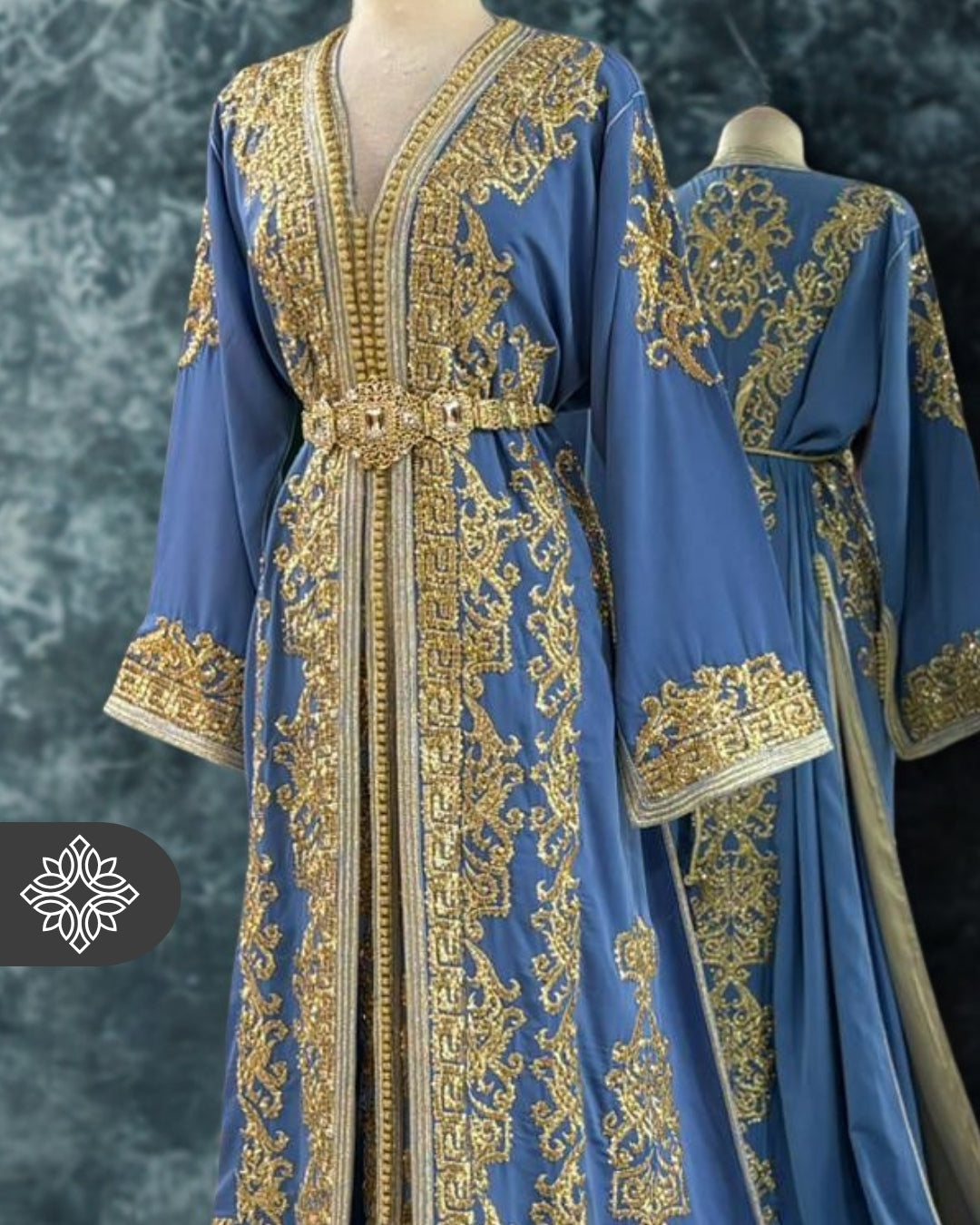 Baby Blue Two-Piece Takchita | Luxury Gold Hand-Embroidery | Moroccan Kaftan