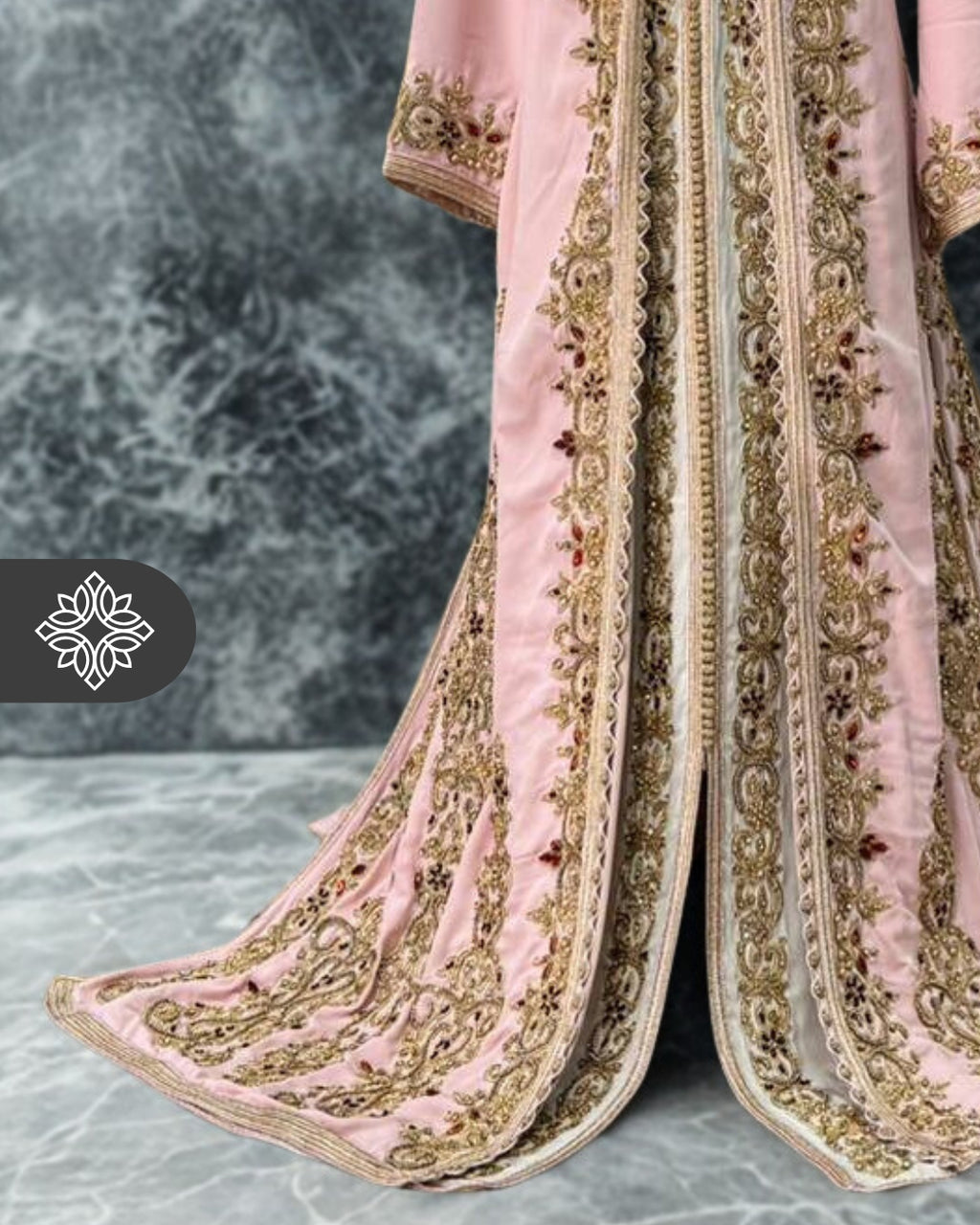 Baby Pink Moroccan Takchita | Tonal Gold Embroidery | VIP Luxury Two-Piece Kaftan