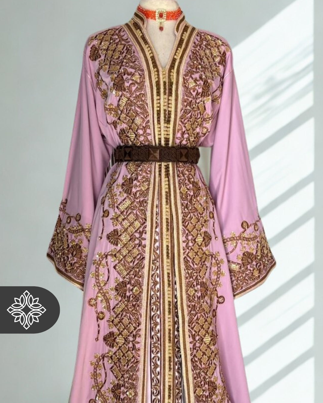 Royal Purple Moroccan Takchita | Luxury Velvet Two-Piece Kaftan | Golden Embroidery & Natural Stones