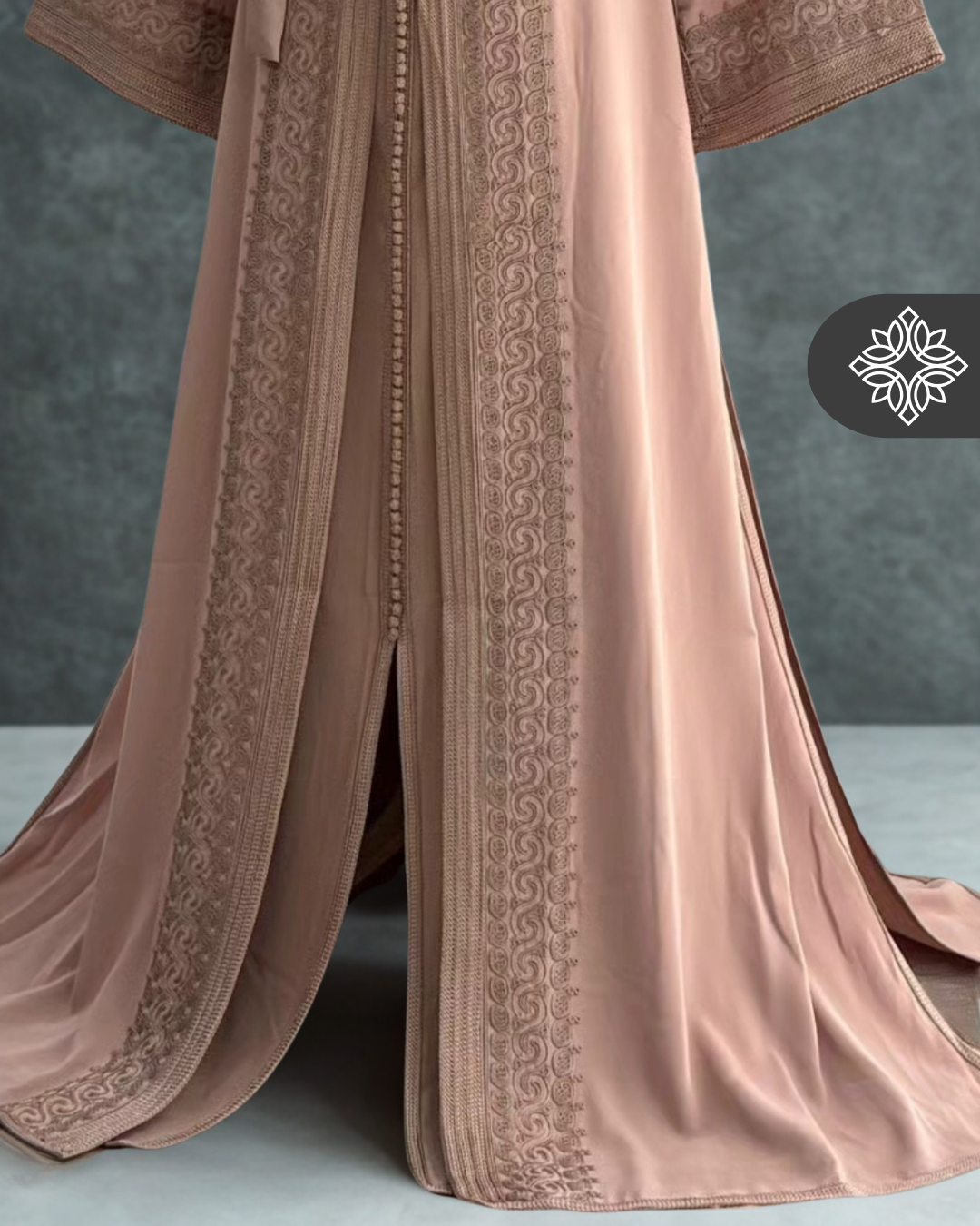 Beige Moroccan Two-Piece Kaftan | Tonal Embroidery | Refined Luxury Takchita