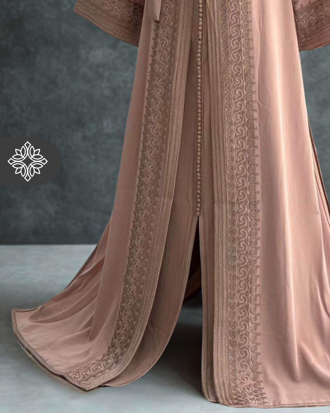 Beige Moroccan Two-Piece Kaftan | Tonal Embroidery | Refined Luxury Takchita