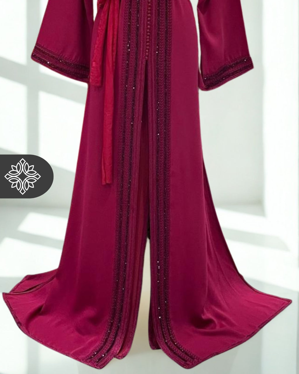 Berry Pink Moroccan Kaftan with Dark Tonal Embroidery