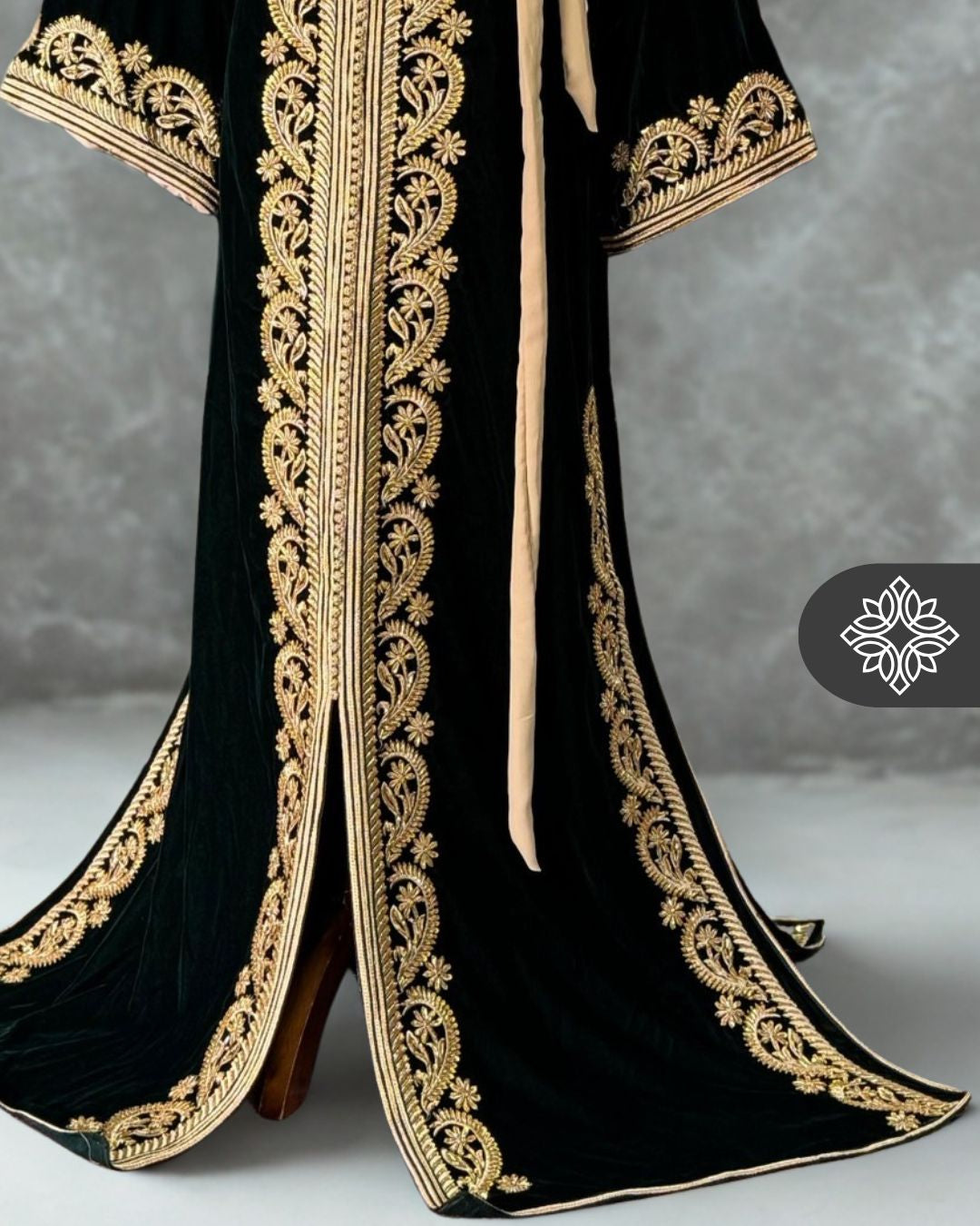 Black Moroccan Kaftan | Royal Gold Embroidery One Piece Caftan