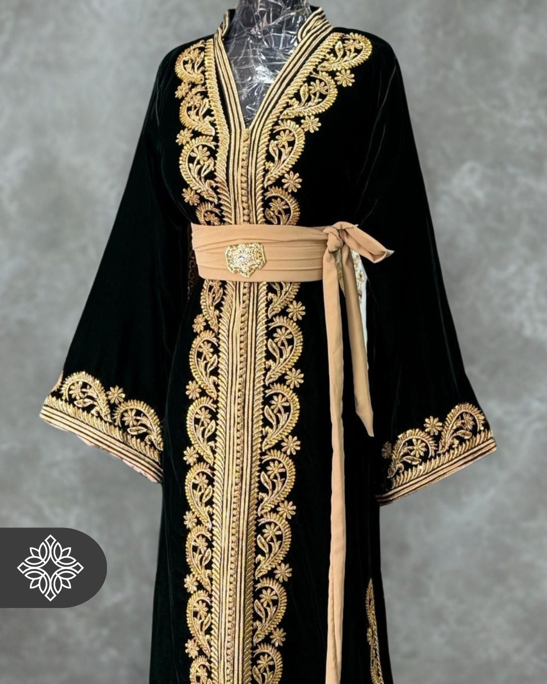 Black Moroccan Kaftan | Royal Gold Embroidery One Piece Caftan Black / 2XL Black Moroccan Kaftan | Royal Gold Embroidery One Piece Caftan Black / 2XL