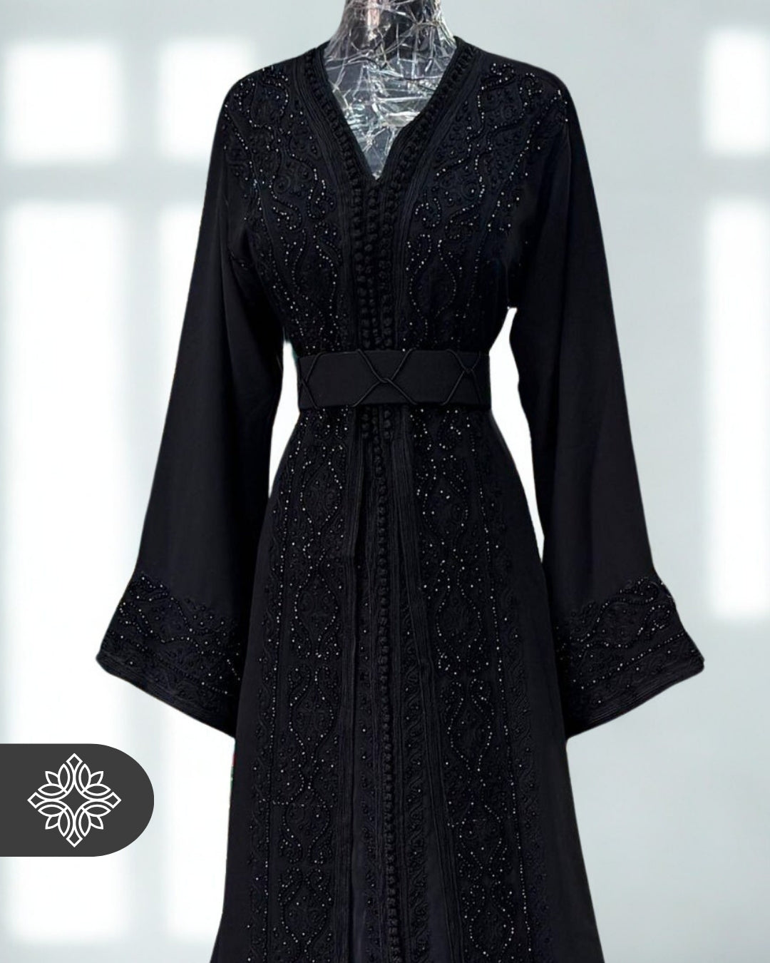 Chocolate Brown Moroccan Takchita | Luxury Couture Two-Piece Kaftan | Tonal Embroidery & Stone Detailing