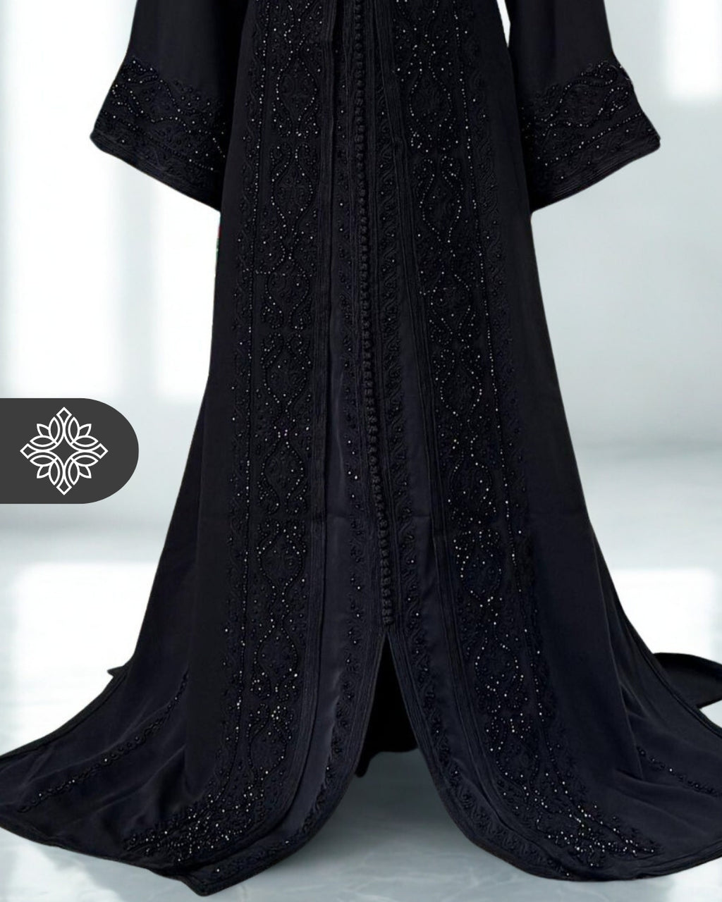 Chocolate Brown Moroccan Takchita | Luxury Couture Two-Piece Kaftan | Tonal Embroidery & Stone Detailing