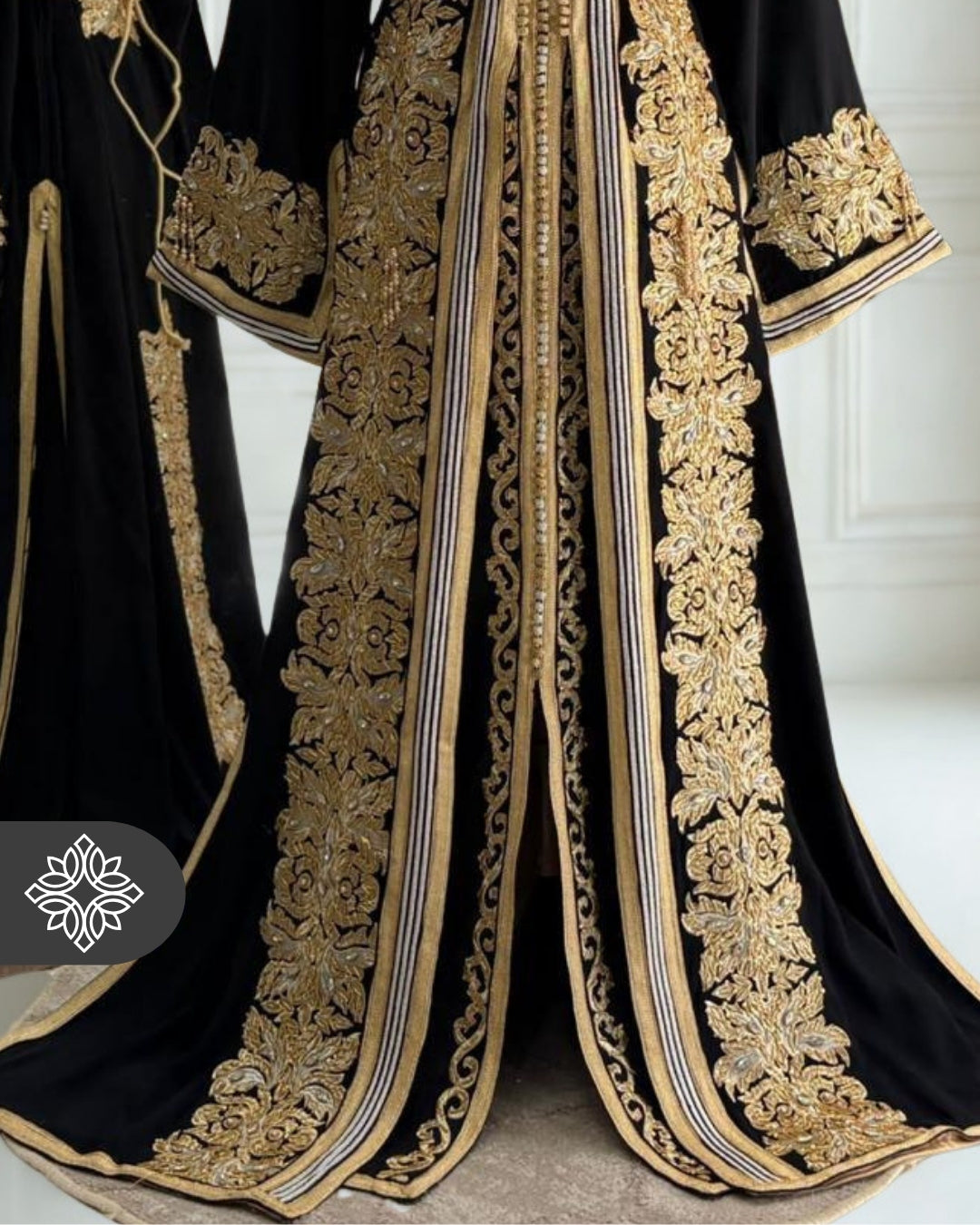 Black Moroccan Takchita | Luxury Two-Piece Kaftan | Golden Embroidery