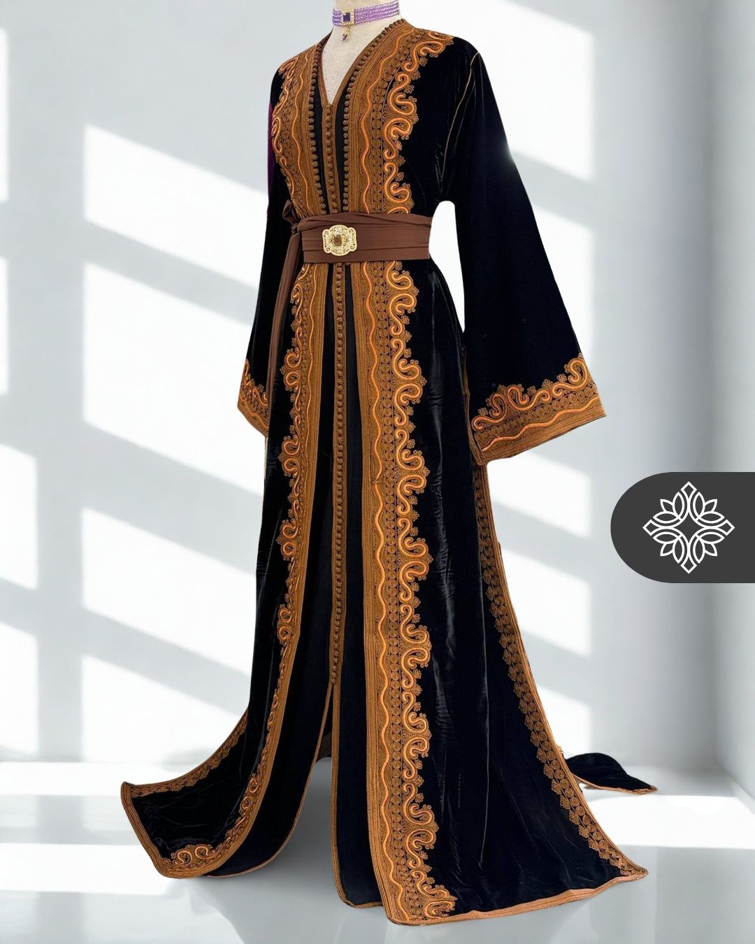 Fuchsia Pink Moroccan Two-Piece Kaftan | Brown Tonal Embroidery | Elegant Takchita