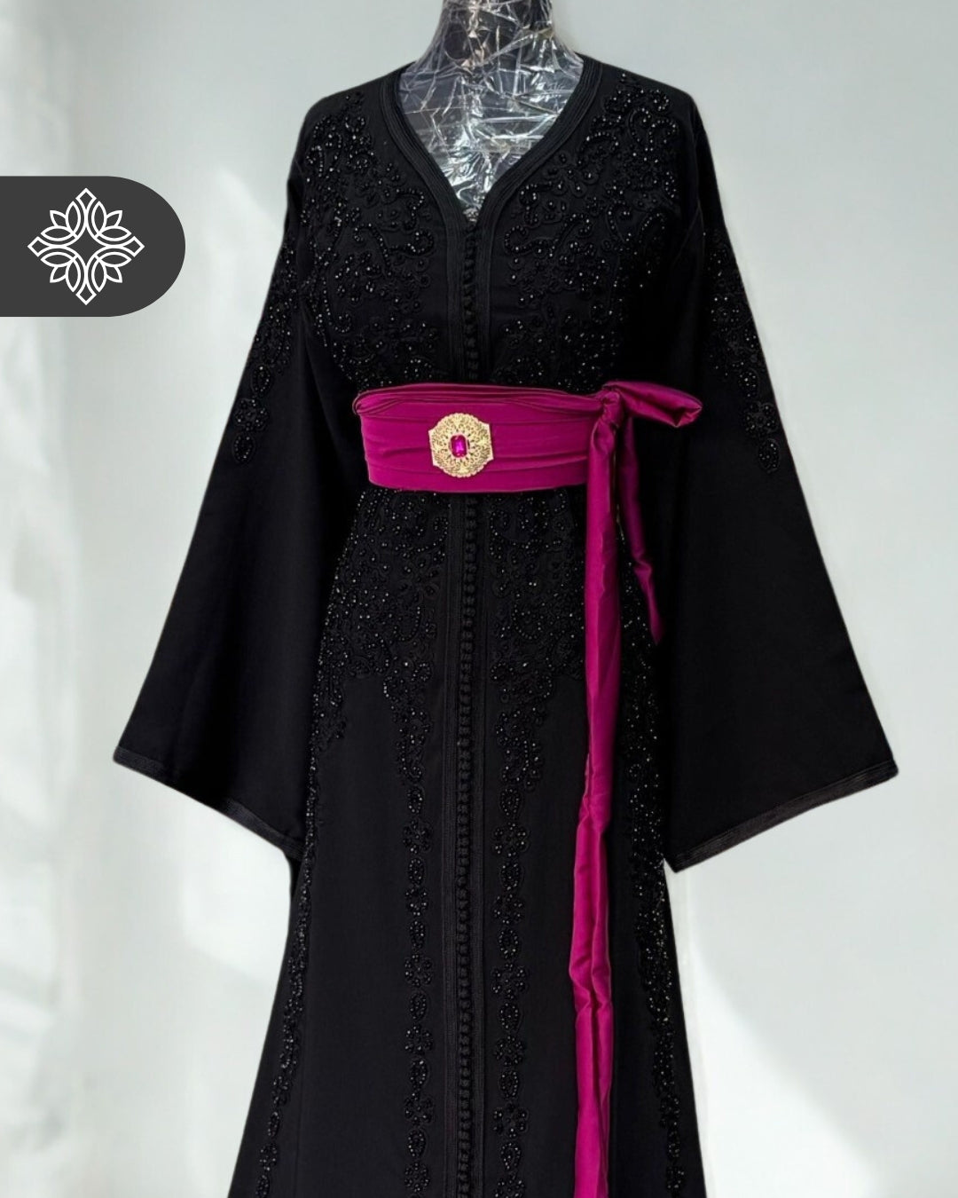 Black Moroccan Kaftan | Embroidered One-Piece Caftan Dress