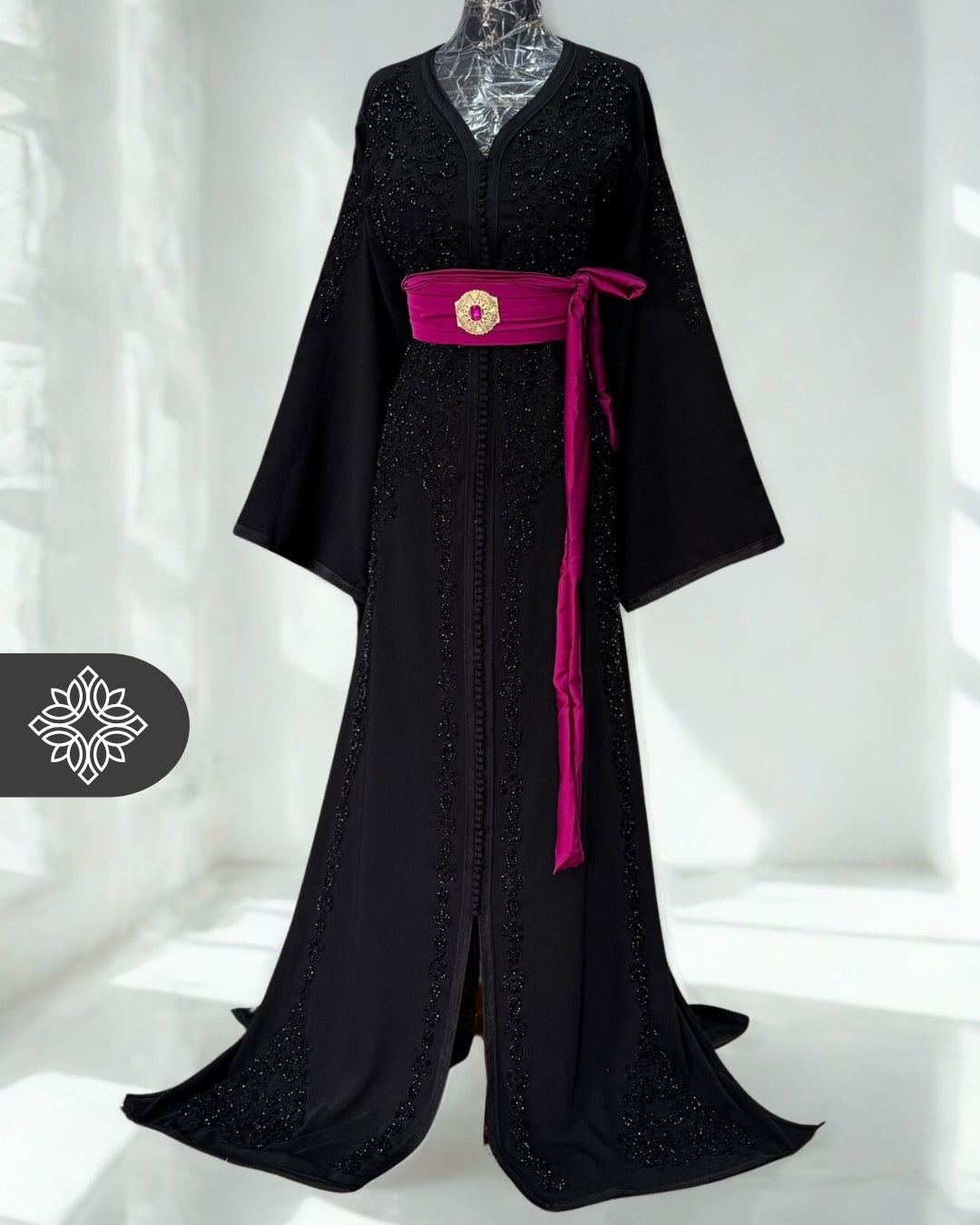 Black Moroccan Kaftan | Embroidered One-Piece Caftan Dress