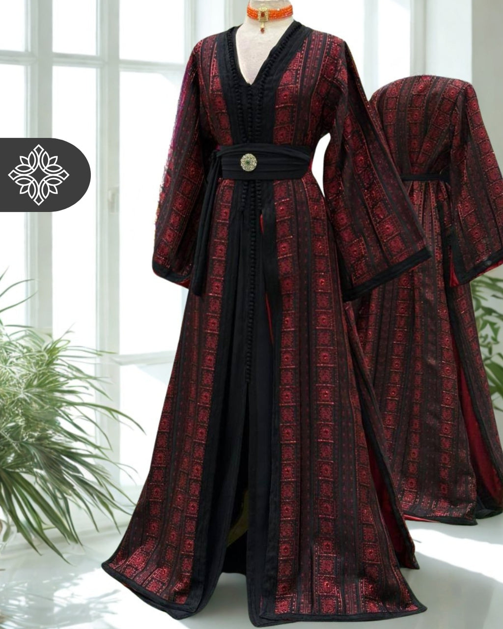 Black & Crimson Moroccan Two-Piece Kaftan | Royal Heritage Takshita