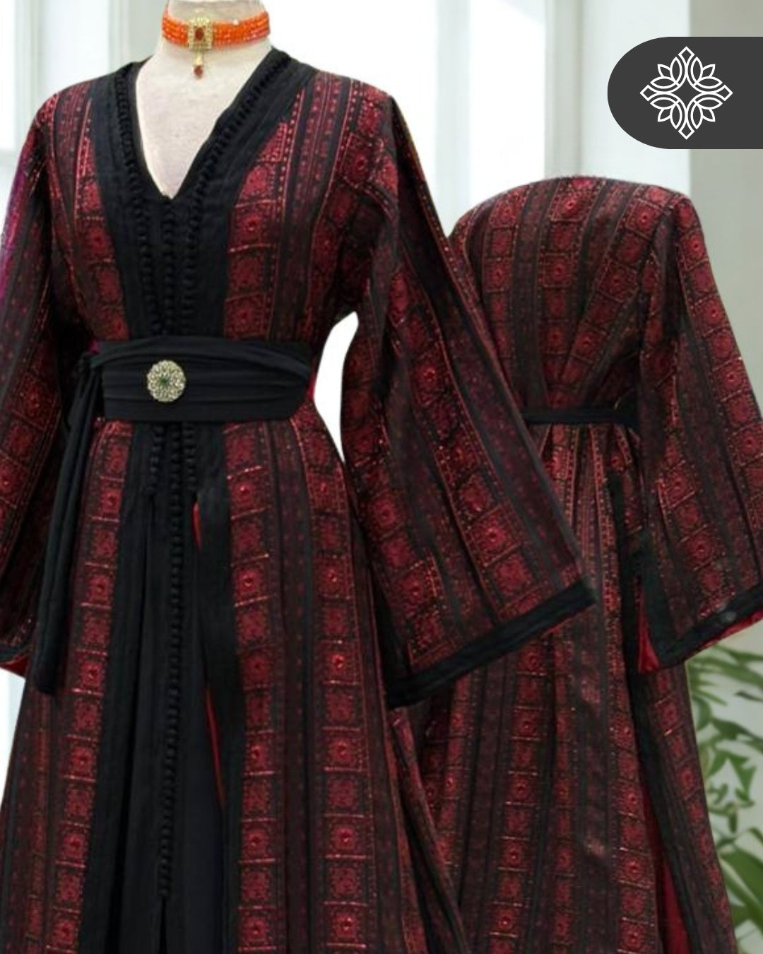 Black & Crimson Moroccan Two-Piece Kaftan | Royal Heritage Takshita