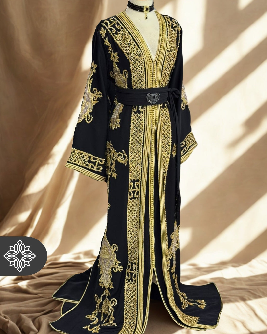 Black & Gold Moroccan Kaftan Two-Piece | Timeless Elegance