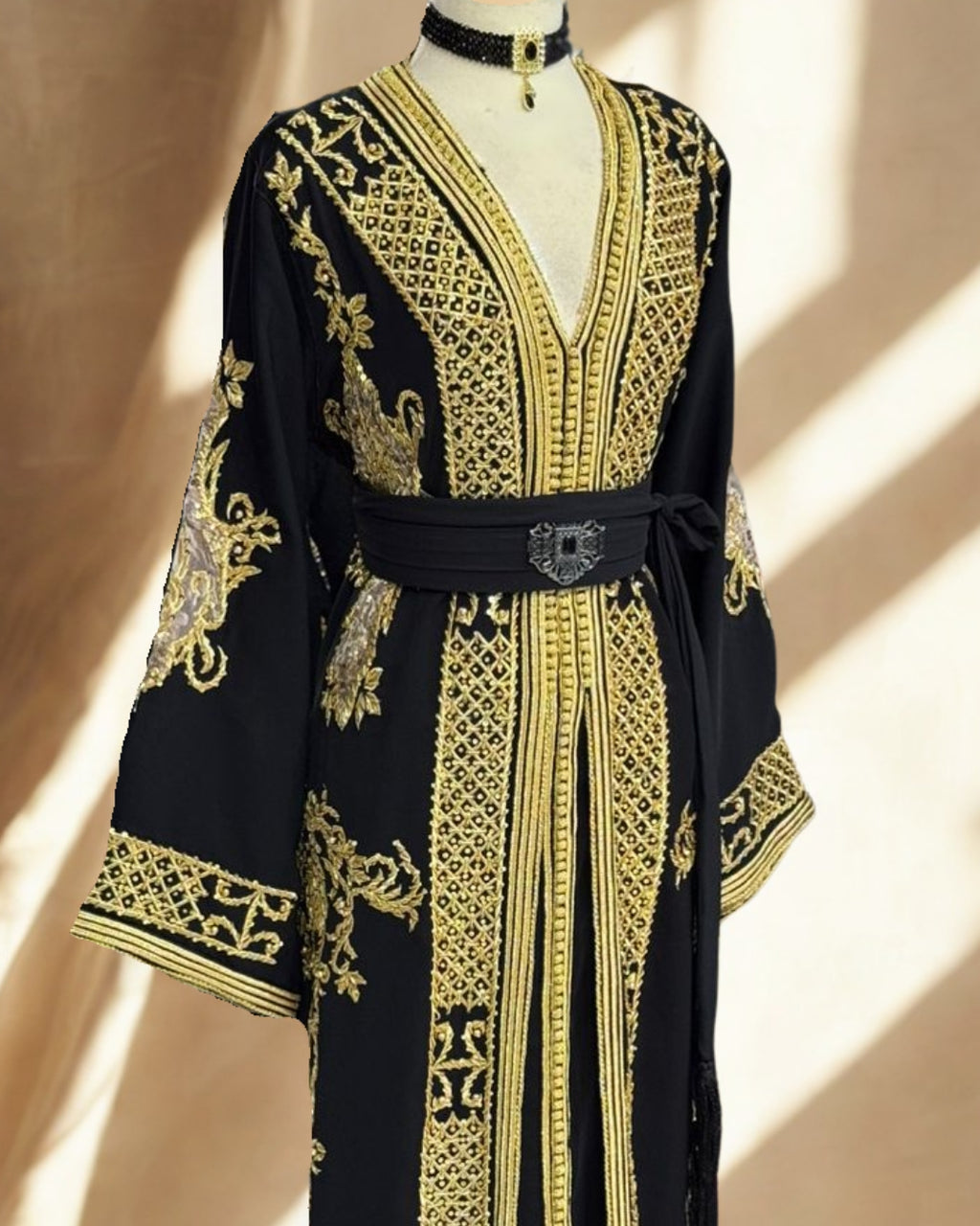 Black & Gold Moroccan Kaftan Two-Piece | Timeless Elegance