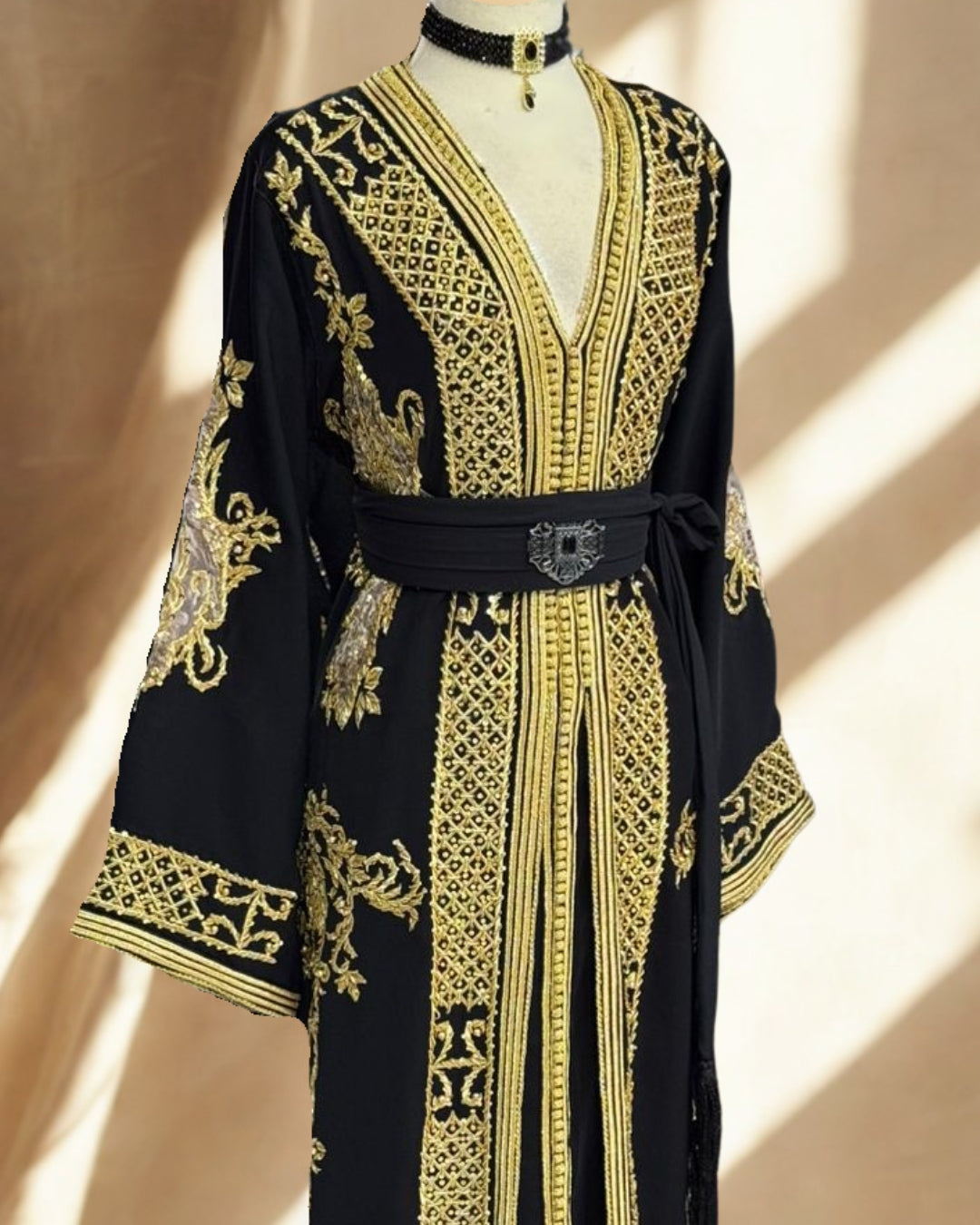 Black & Gold Moroccan Kaftan Two-Piece | Timeless Elegance