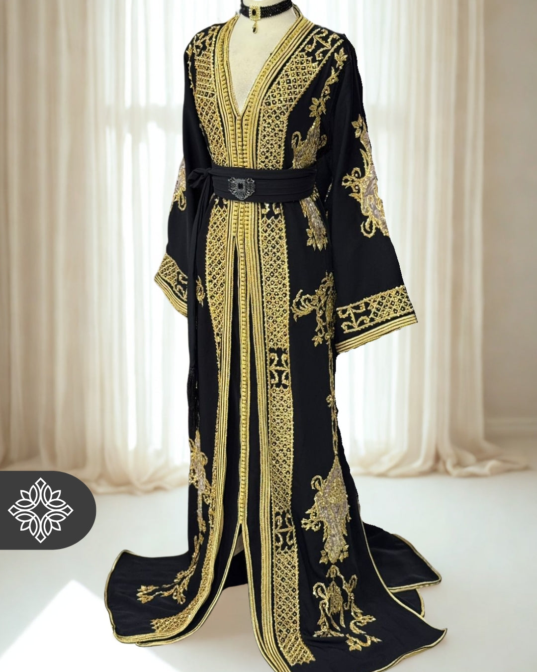 Black & Gold Moroccan Kaftan Two-Piece | Timeless Elegance
