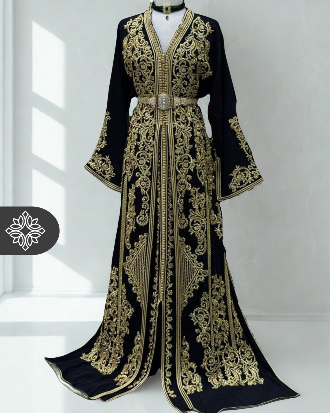 Black & Gold Moroccan Two-Piece Kaftan | Royal Embroidered Takchita