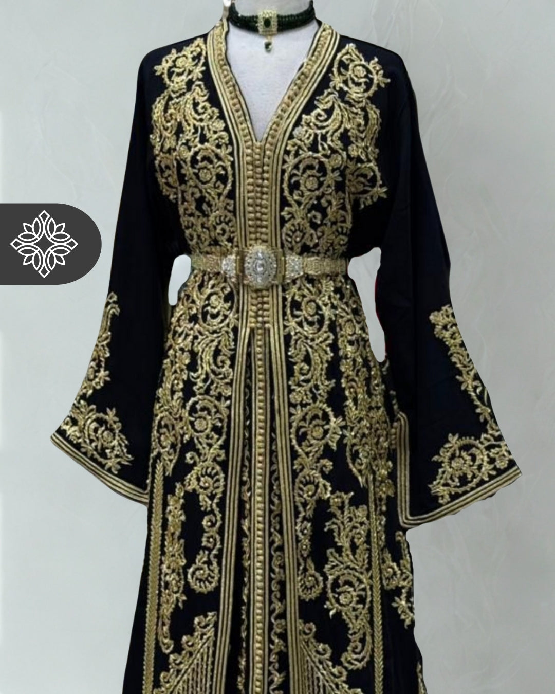 Black & Gold Moroccan Two-Piece Kaftan | Royal Embroidered Takchita