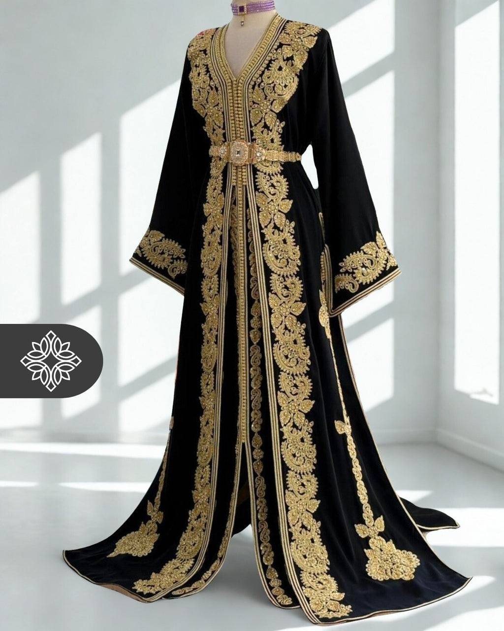 Royal Green Moroccan Two-Piece Takchita | Tonal Golden Embroidery | Luxury Two-Piece Kaftan