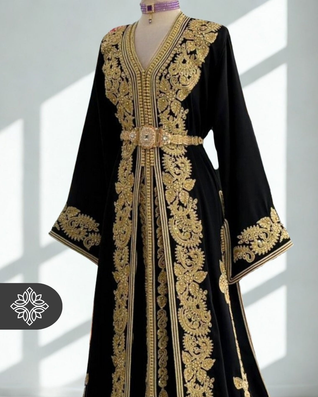 Royal Green Moroccan Two-Piece Takchita | Tonal Golden Embroidery | Luxury Two-Piece Kaftan