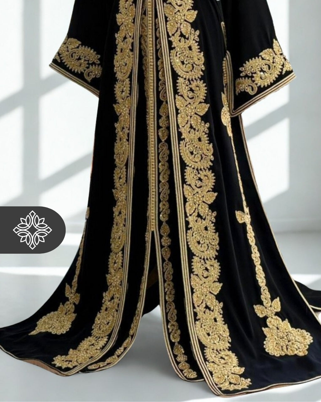 Royal Green Moroccan Two-Piece Takchita | Tonal Golden Embroidery | Luxury Two-Piece Kaftan