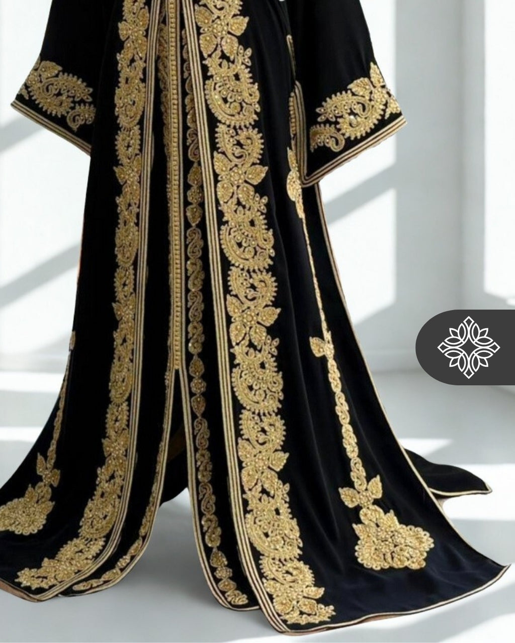 Royal Green Moroccan Two-Piece Takchita | Tonal Golden Embroidery | Luxury Two-Piece Kaftan