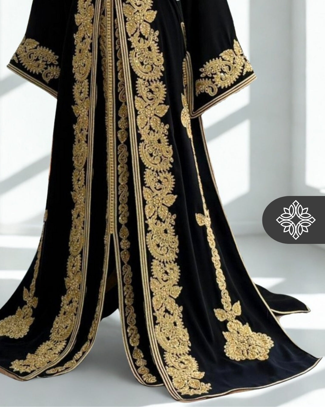 Royal Green Moroccan Two-Piece Takchita | Tonal Golden Embroidery | Luxury Two-Piece Kaftan