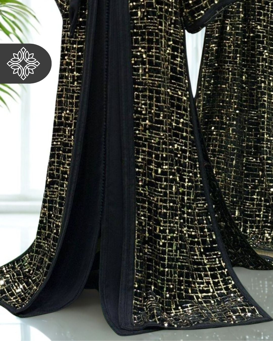 Black Two-Piece Kaftan | Gold Lattice Embroidery | Moroccan Takchita