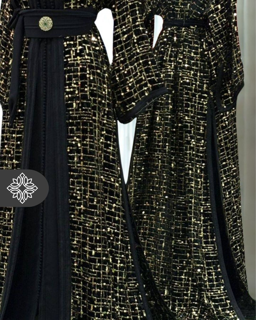 Black Two-Piece Kaftan | Gold Lattice Embroidery | Moroccan Takchita