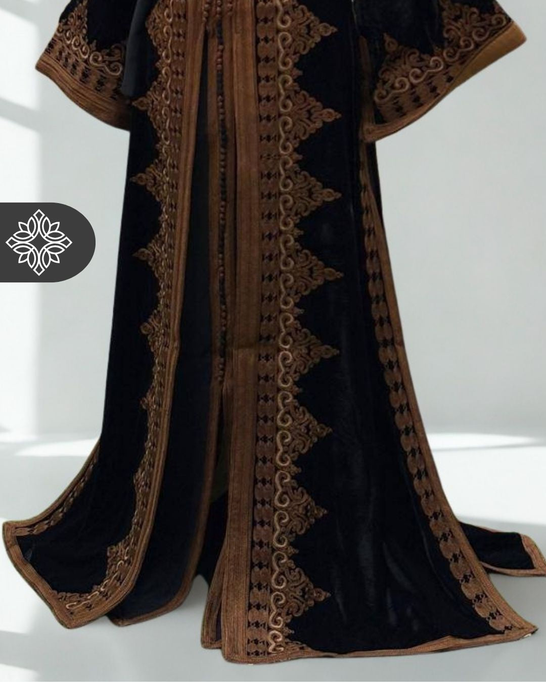 Black Two-Piece Kaftan | Brown Traditional Tonal Embroidery | Moroccan Takchita