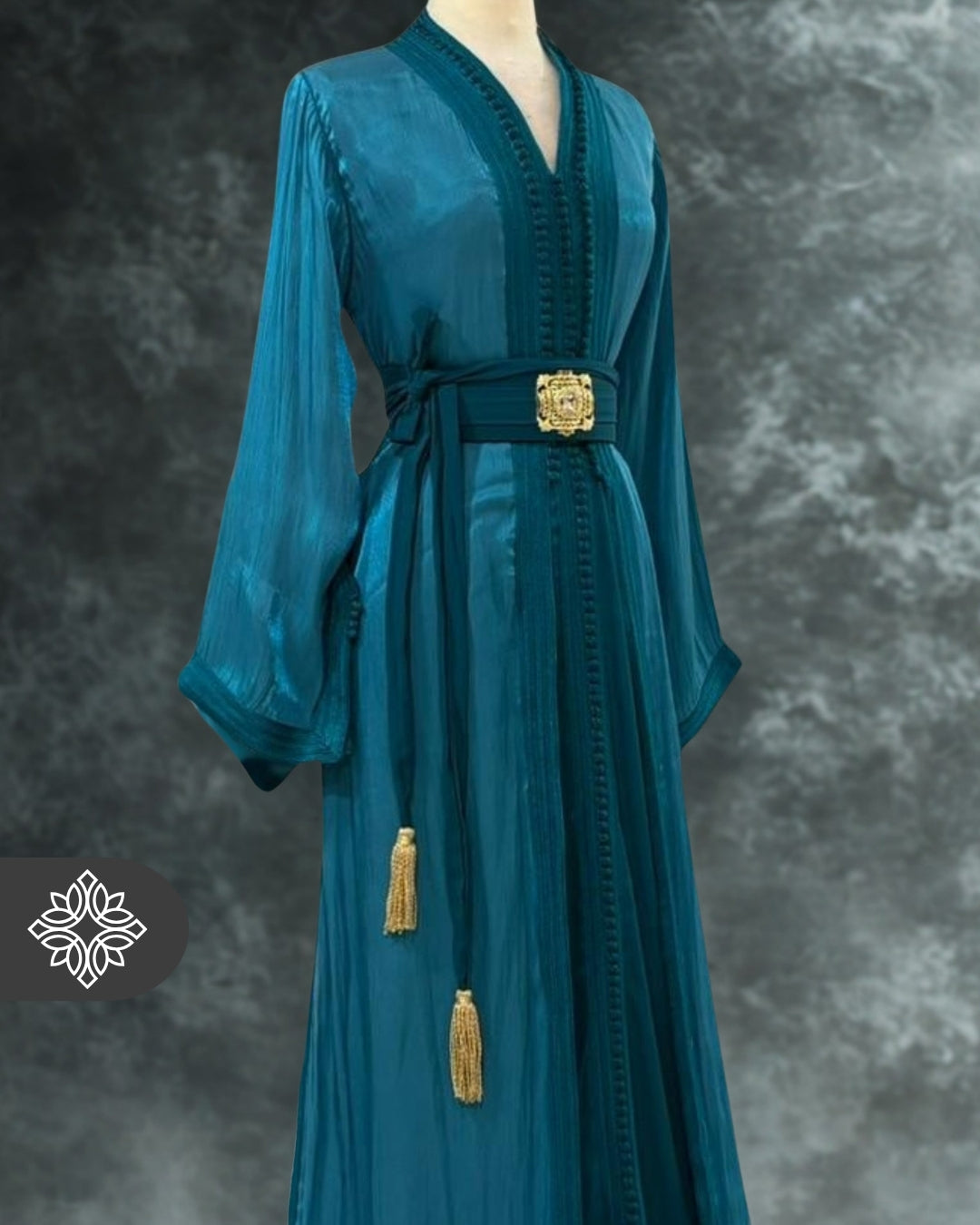 Blue Turquoise Organza Two-Piece Kaftan | Vibrant Moroccan Takchita Dress