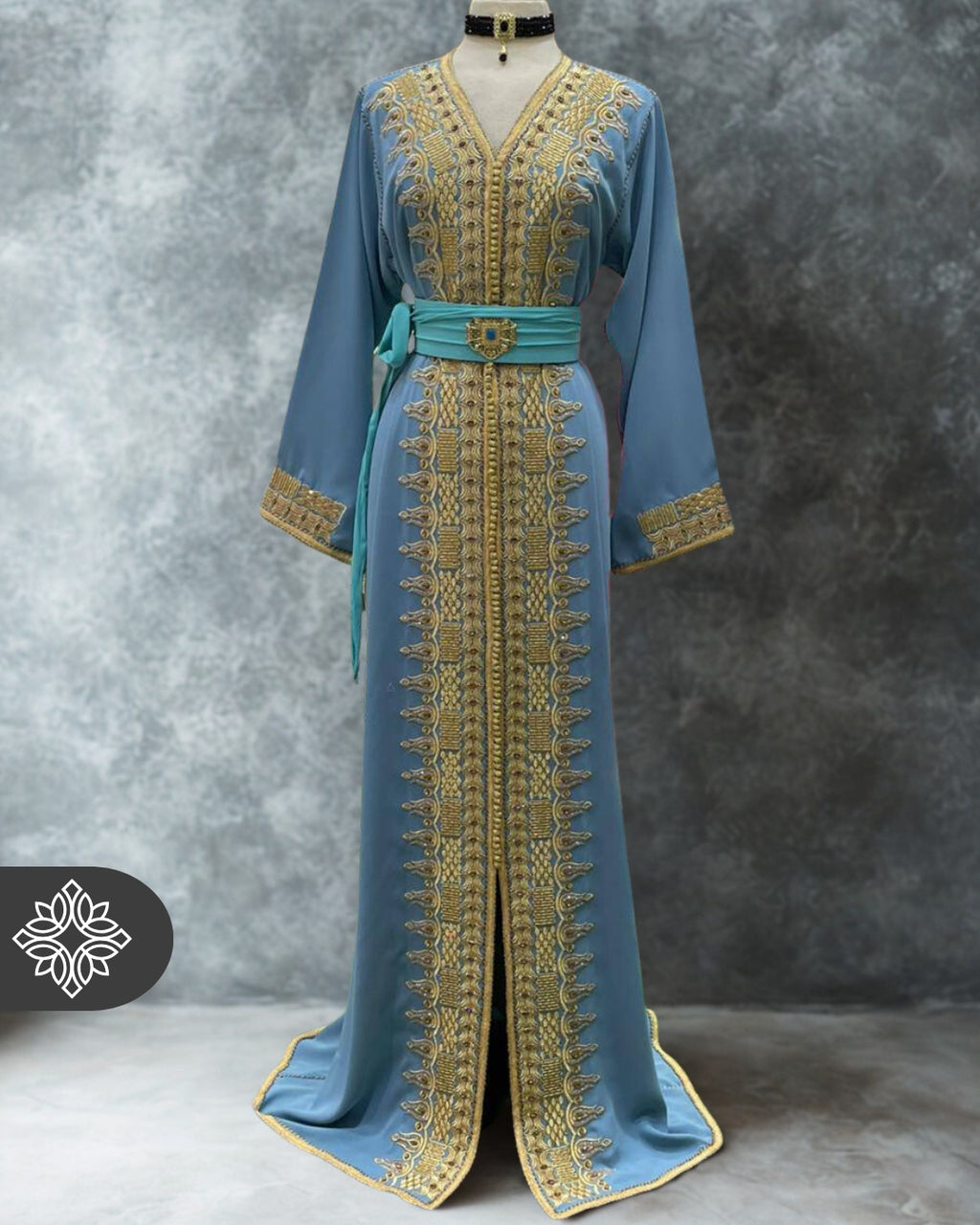 Blue Kaftan Gold Embroidery