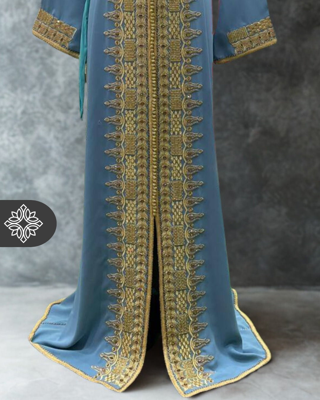 Blue Kaftan Gold Embroidery