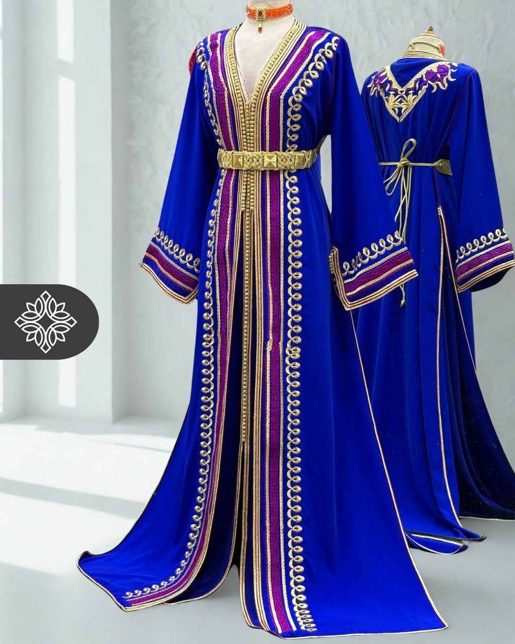 Royal Green & Red Two Piece Kaftan Takchita with Gold Embroidery