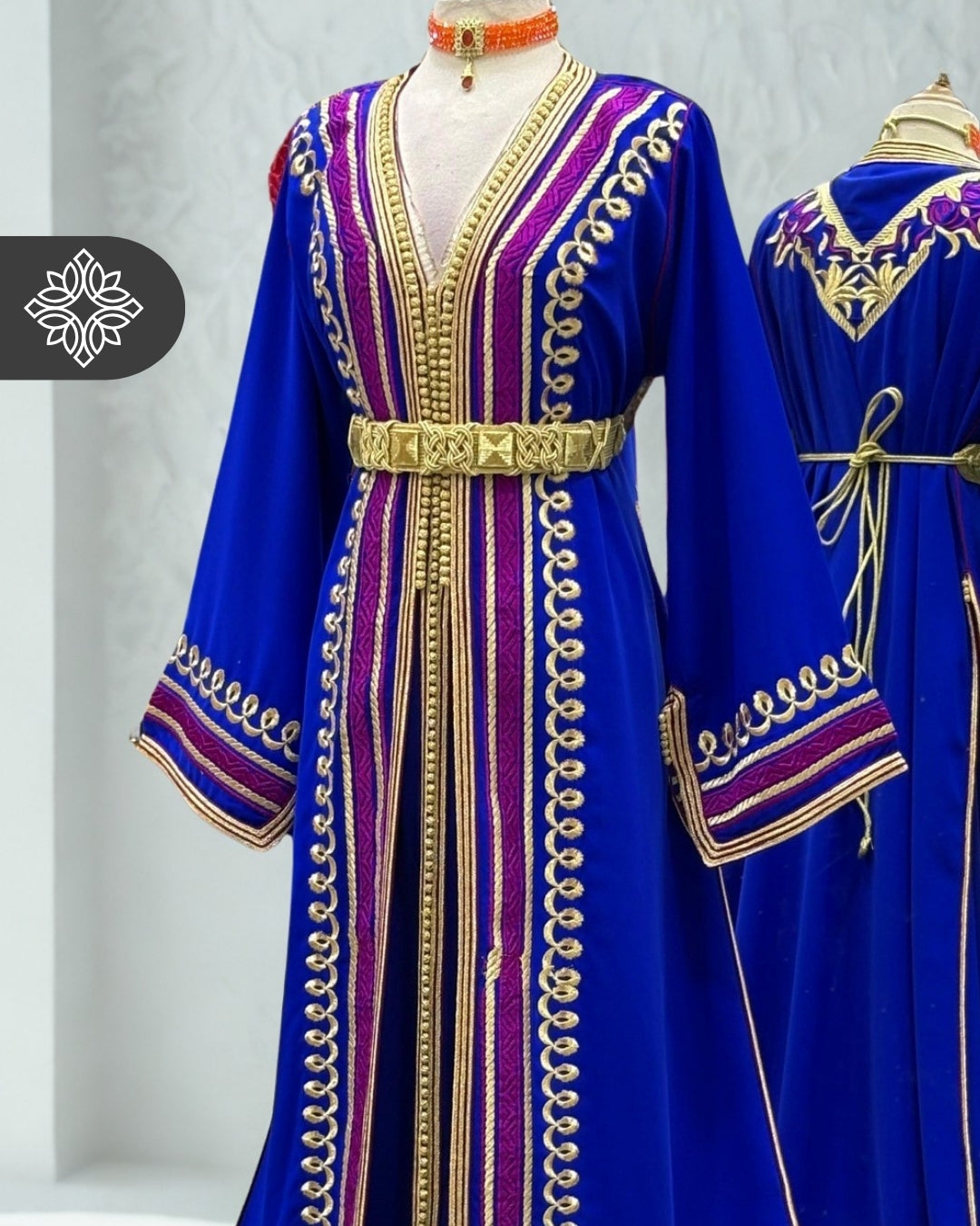 Royal Green & Red Two Piece Kaftan Takchita with Gold Embroidery