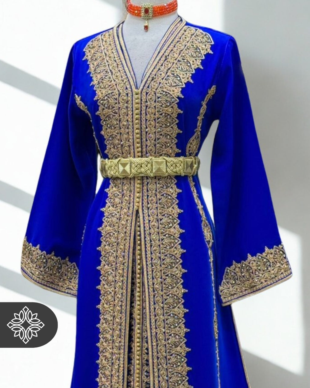 Royal Moroccan Two-Piece Kaftan | Sky Blue & Gold Embroidery