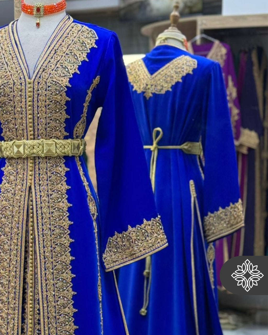 Royal Moroccan Two-Piece Kaftan | Sky Blue & Gold Embroidery