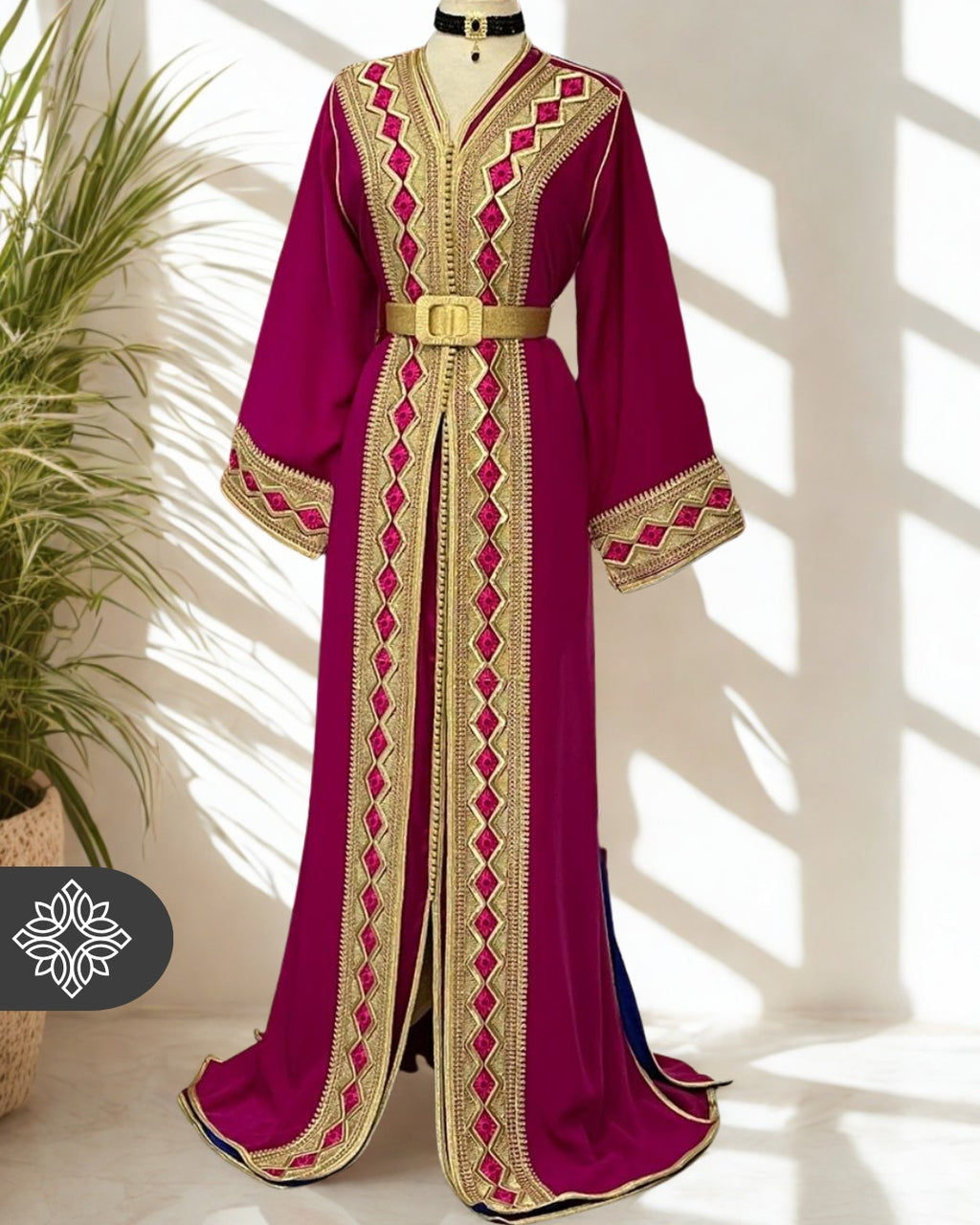 Moroccan Royal Purple Two-Piece Kaftan – Takchita Regal Gold Embroidery