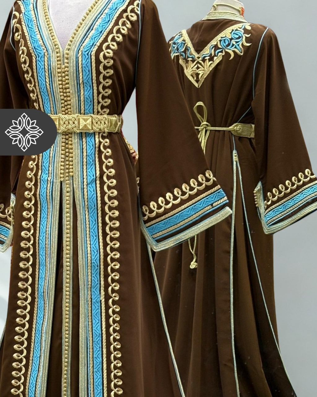 Royal Green & Red Two Piece Kaftan Takchita with Gold Embroidery